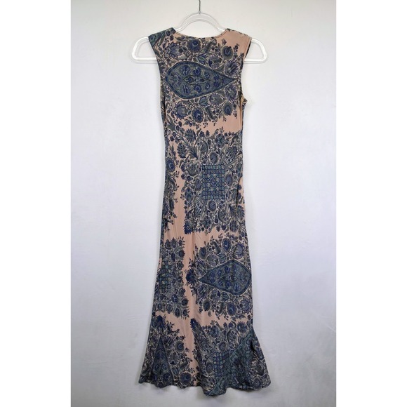 Plenty Dress Womens 4 Blue Pink Silk Chiffon Floral Paisley Ruched Timeless Midi - Picture 3 of 16